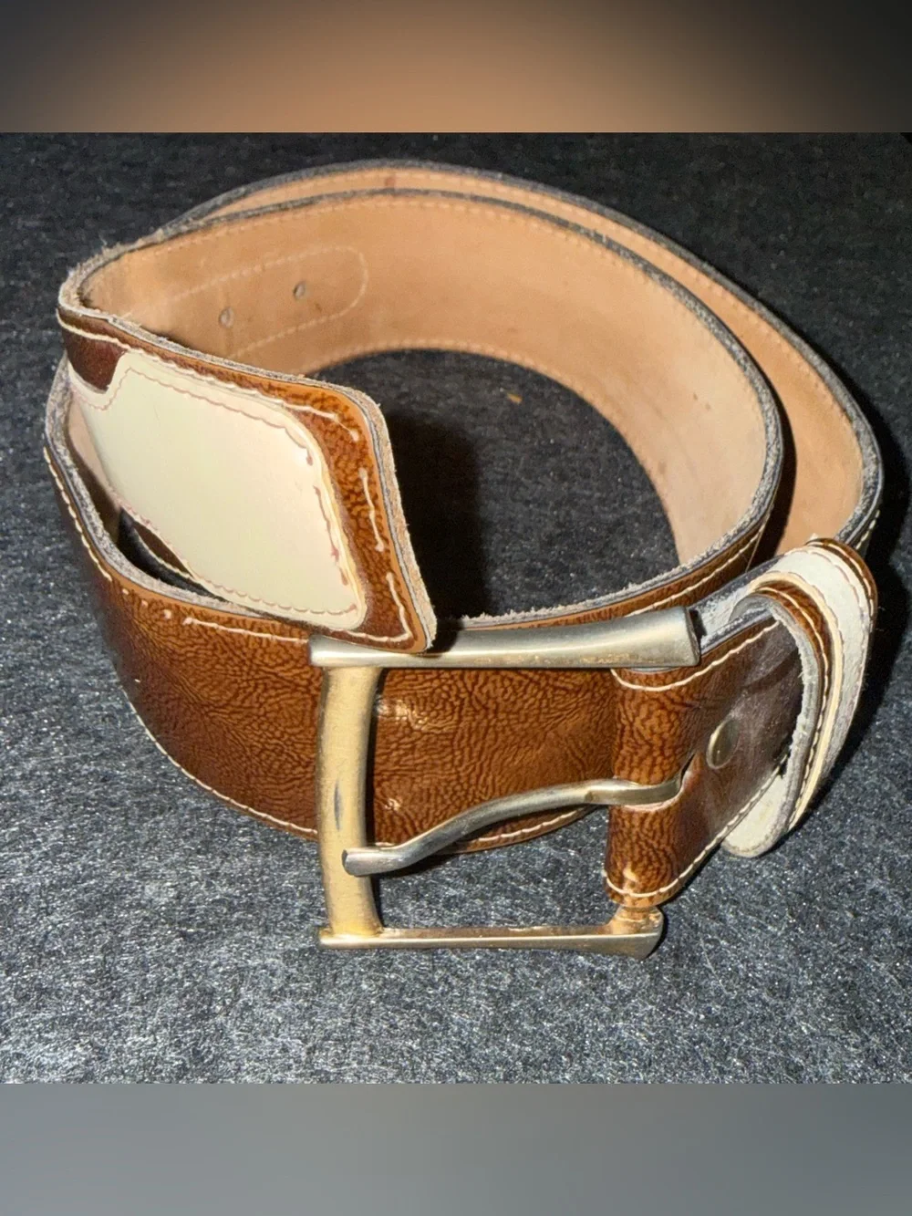🪎Vintage DuPont Corfam Two-Tone Wide Belt Lined in Suede – Size 32